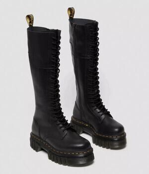 Dr Martens Audrick 20-Eye "Black" Knee High Platform Leather Boots Women Size 5